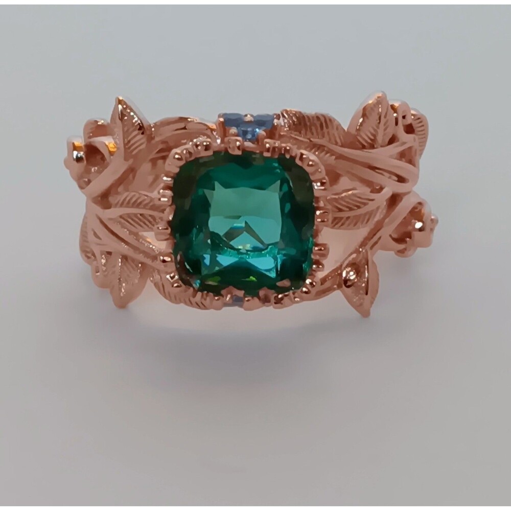 Unique Nature Inspired Rose Gold Plated Green Crystal Costume Ring Size 11